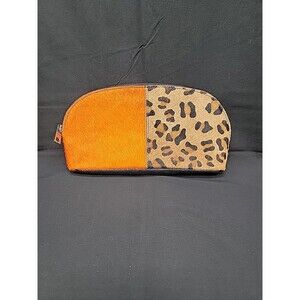 River Island Leather Zippered Pouch Makeup Bag Cheetah Print